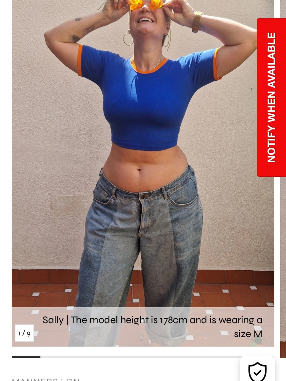 Royal Blue Crop Ringer Tee with Orange Trim - Women